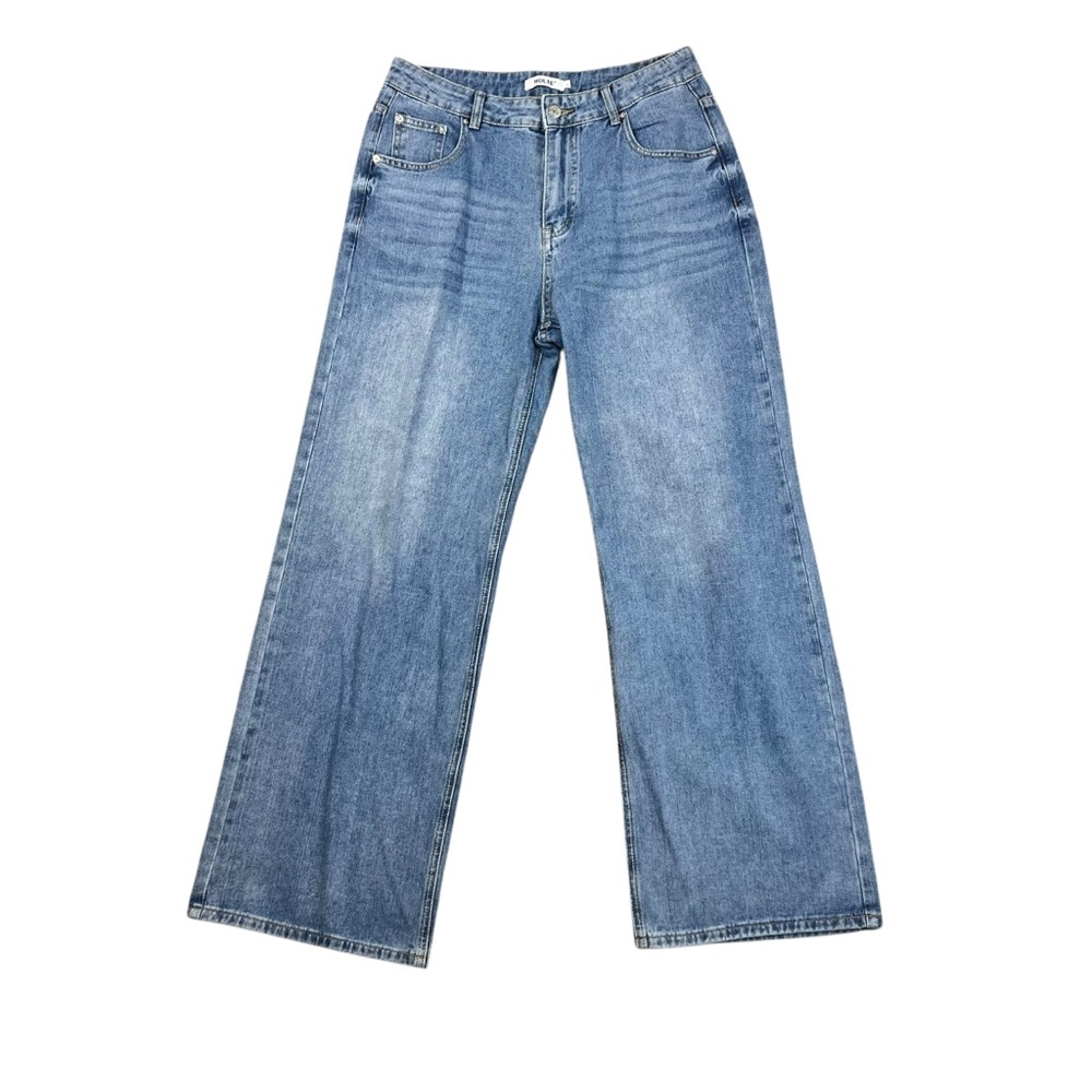 HDLTE NEW Women’s wide leg light wash Boyfriend Jeans Y2K SZ L - Picture 2 of 8